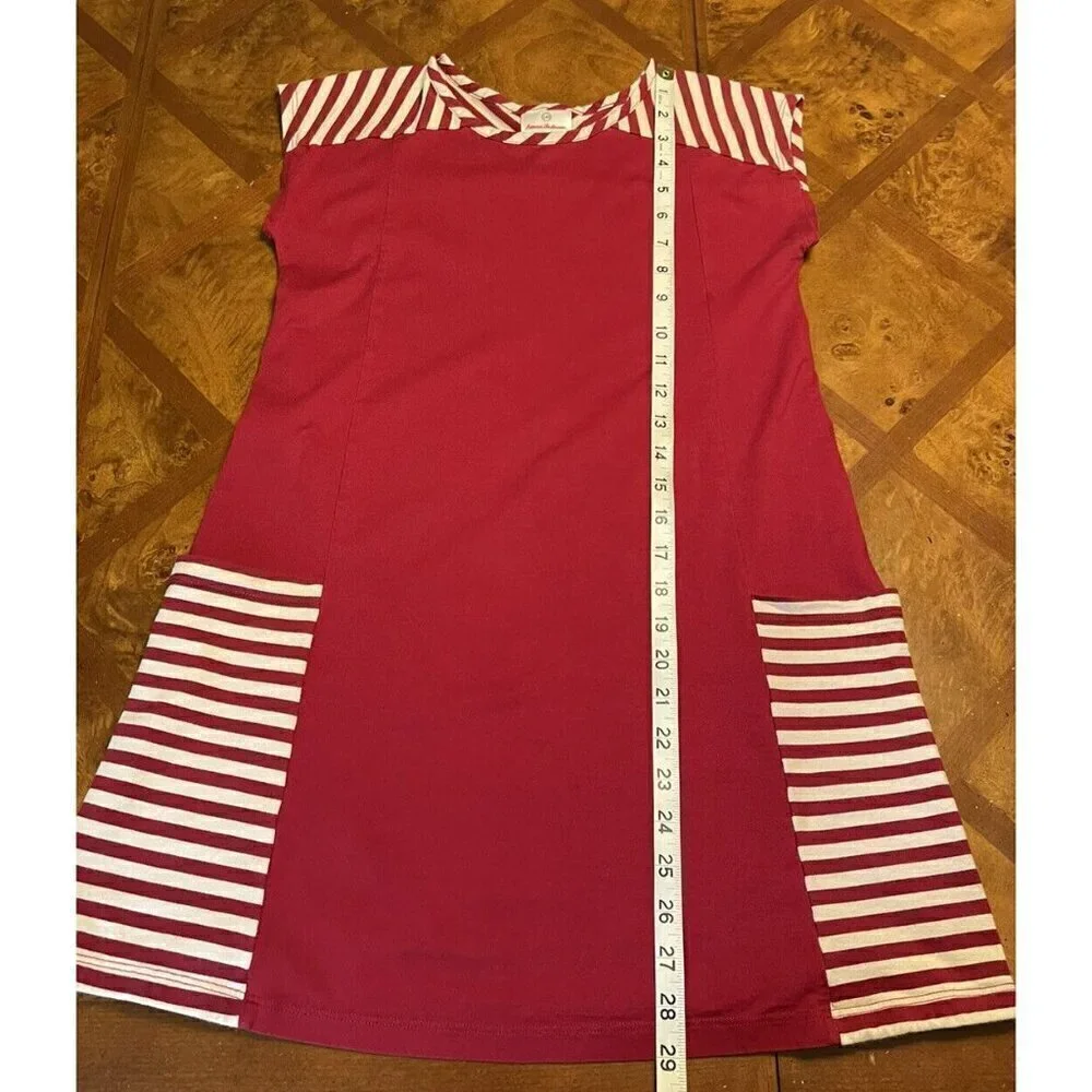 Hanna Andersson Tunic Red/Cream Girls Dress Oversize Pockets Size 10 US 140cm